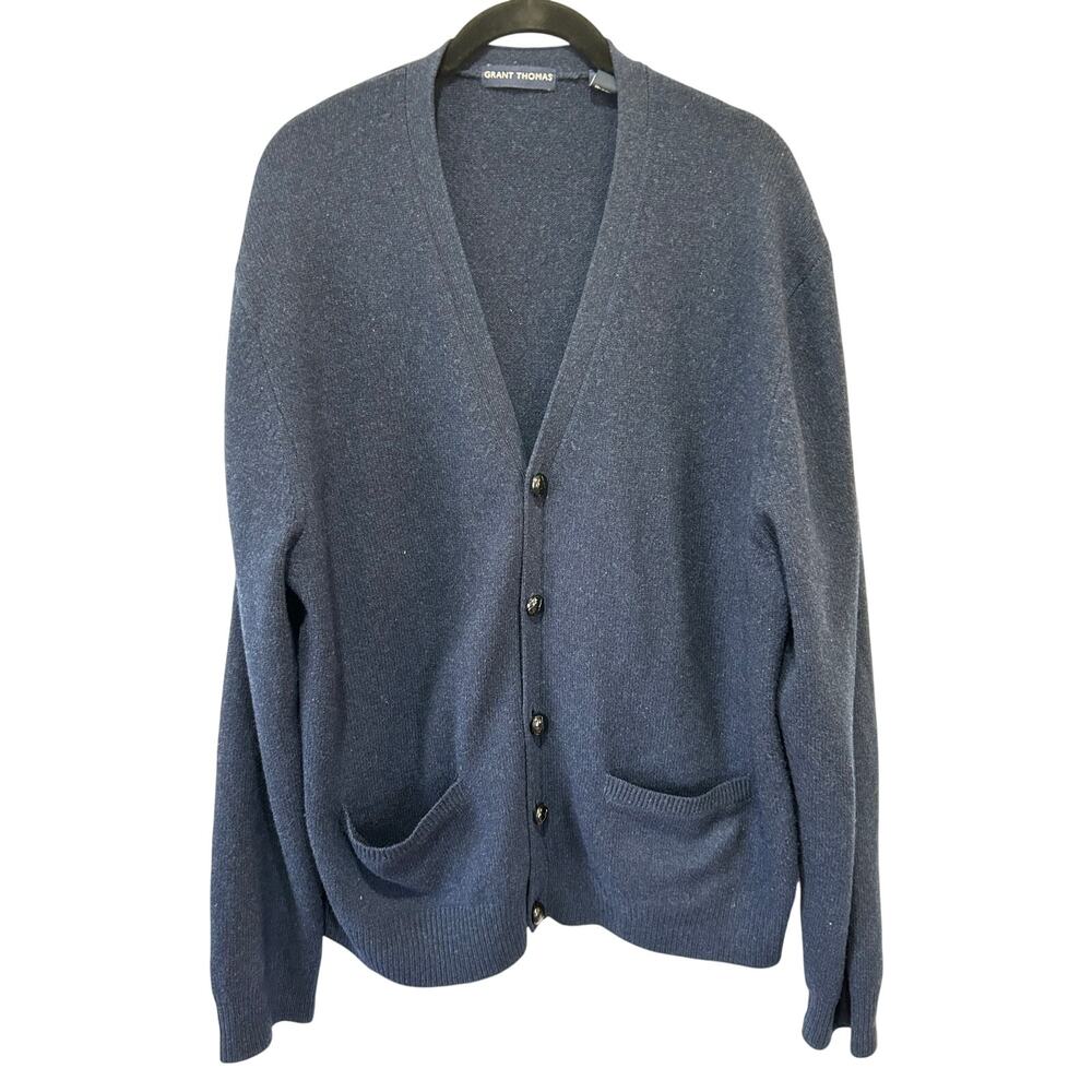 Grant Thomas wool cardigan mens XL blue v neck pockets